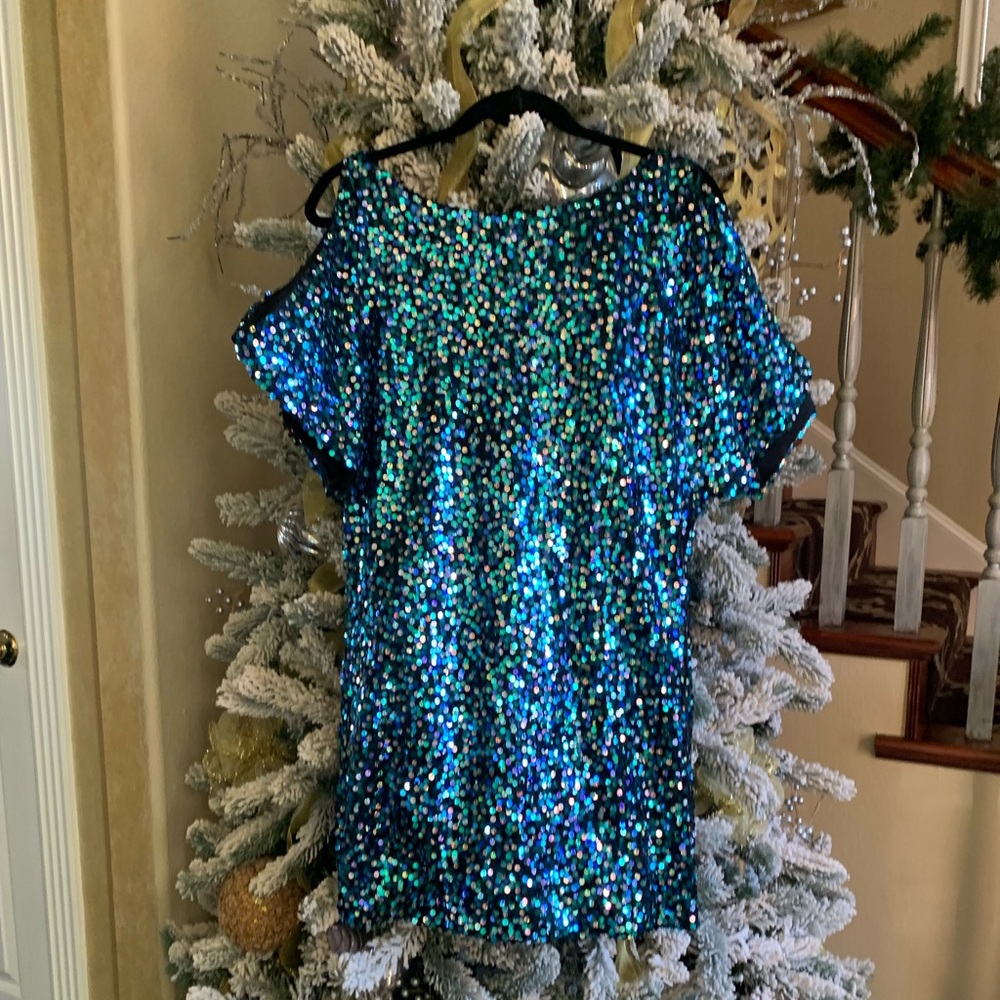 Aidan by Aidan Mattox Shimmering Blue Sequin Dress